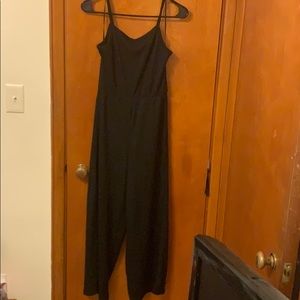 Black ribbed wide leg jumpsuit